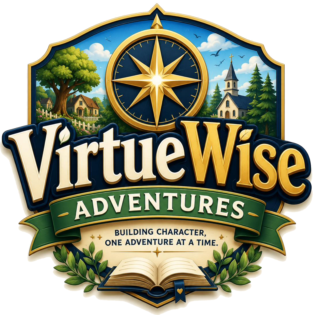VirtueWise Adventures compass and shield emblem